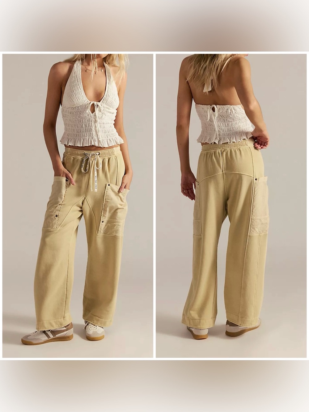 NWT Free People We The Free Jet Set Knit Pull-On Pants - morning oat tan - S, M